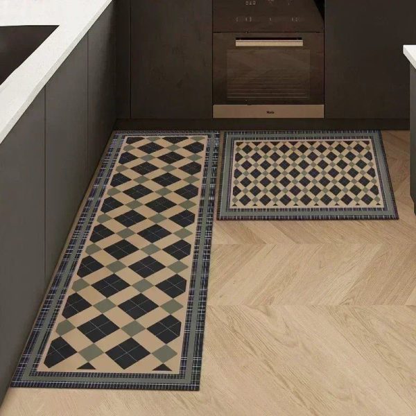 tapis de cuisine carreaux foncés