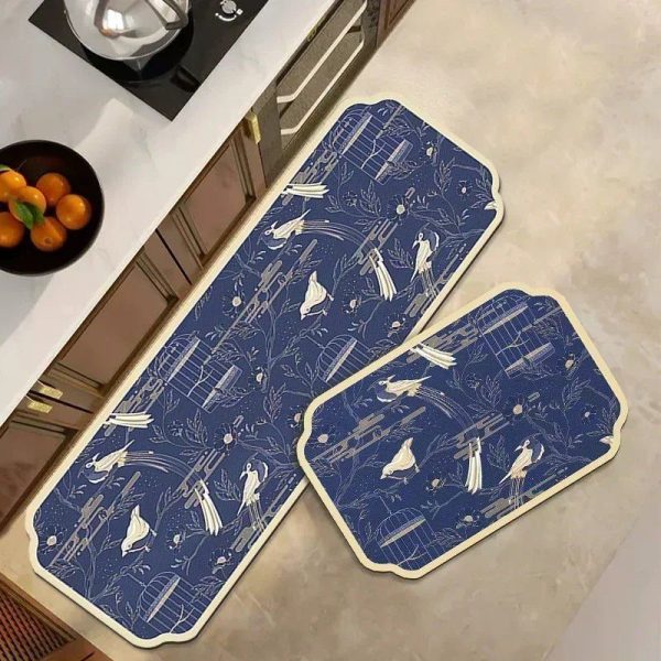 tapis de cuisine oiseaux bleu